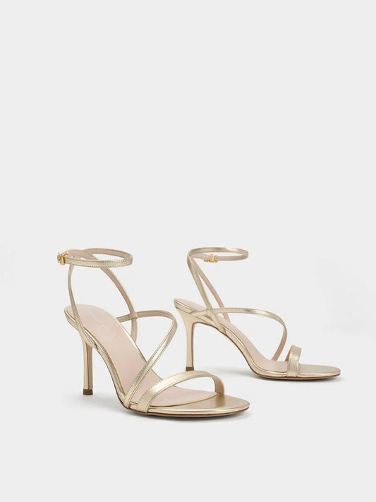 Metallic Asymmetric Strappy Heeled Sandals