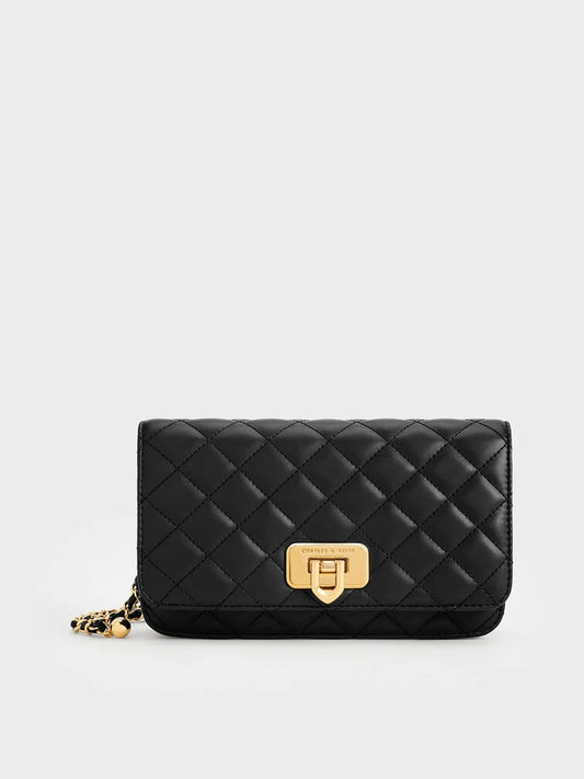 CHARLES & KEITH Cressida Quilted Push-Lock Clutch - Black
