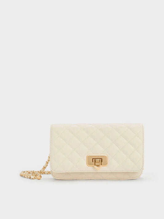 CHARLES & KEITH Cressida Quilted Push-Lock Clutch - Cream