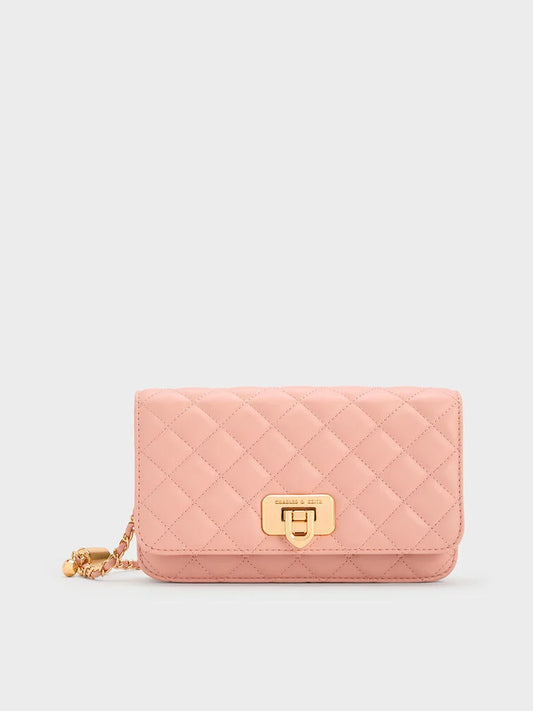 CHARLES & KEITH Cressida Quilted Push-Lock Clutch - Pink