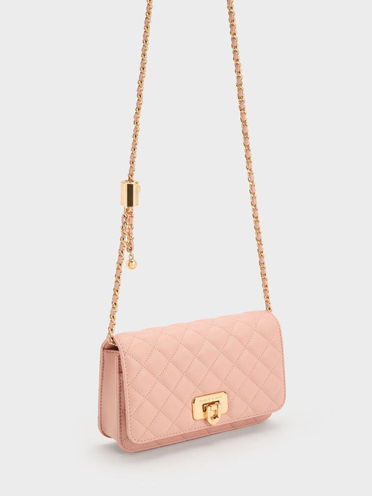 CHARLES & KEITH Cressida Quilted Push-Lock Clutch - Pink