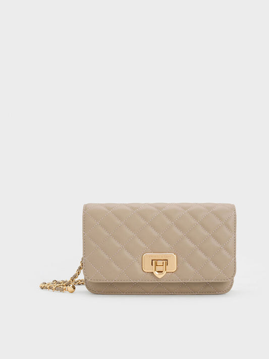 CHARLES & KEITH Cressida Quilted Push-Lock Clutch - Taupe