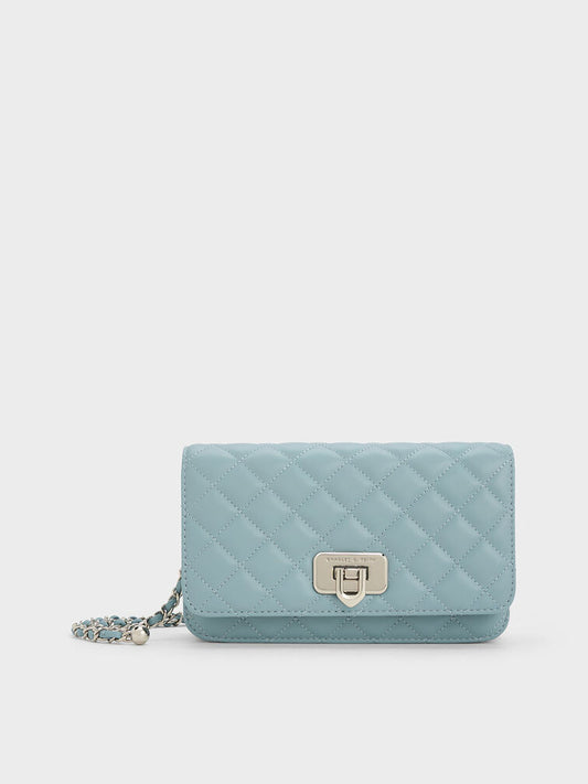 CHARLES & KEITH Cressida Quilted Push-Lock Clutch - Slate Blue