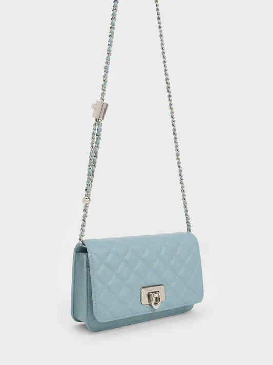 CHARLES & KEITH Cressida Quilted Push-Lock Clutch - Slate Blue