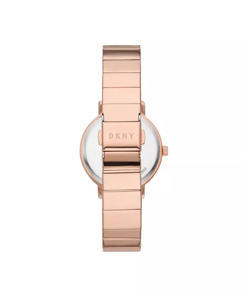 DKNY Women's The Modernist Three-Hand Rose Gold-tone Stainless Steel Bracelet Watch