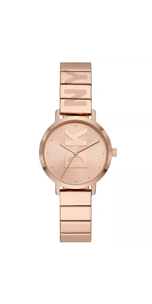 DKNY Women's The Modernist Three-Hand Rose Gold-tone Stainless Steel Bracelet Watch