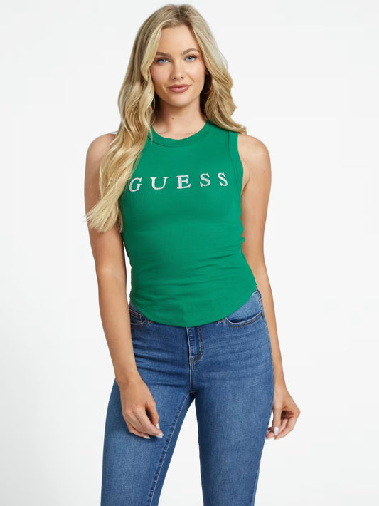GUESS Eliza Rhinestone Logo Tank - Green