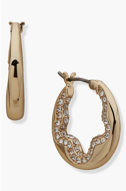 DKNY Pavé Crystal Wavy Hoop Earrings