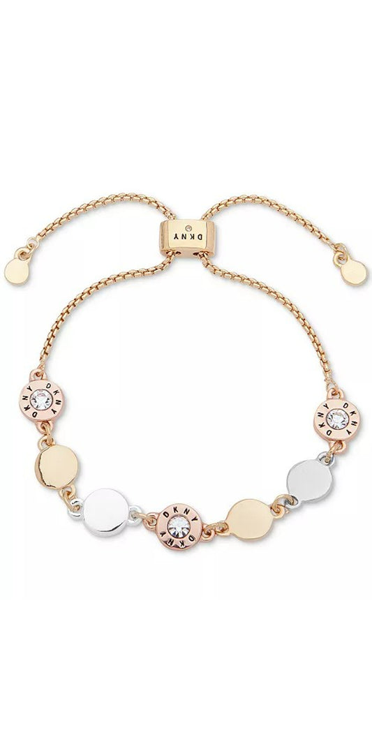 DKNY Tri-Tone Crystal & Logo Disc Slider Bracelet