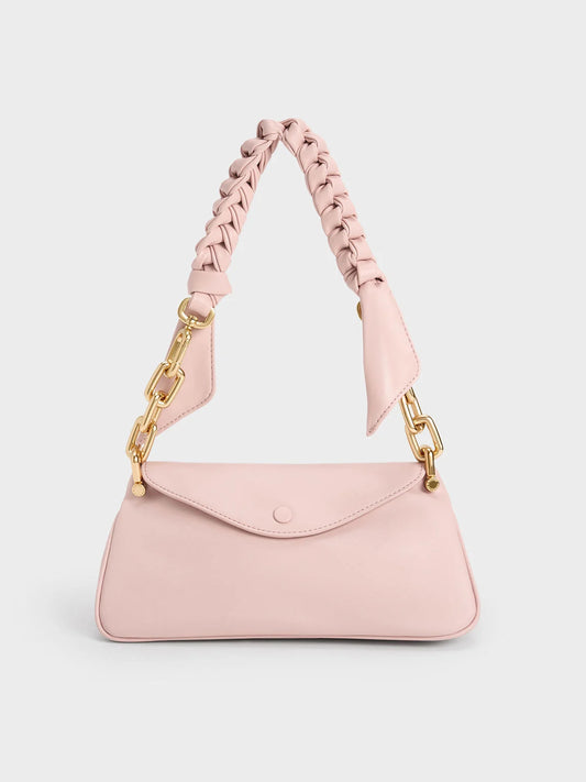 CHARLES & KEITH Cleona Braided Handle Hobo Bag - Light Pink