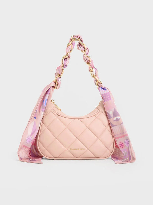 CHARLES & KEITH Mini Alcott Scarf Handle Quilted Bag - Pink