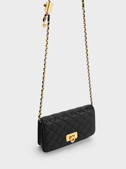 CHARLES & KEITH Cressida Quilted Push-Lock Clutch - Black