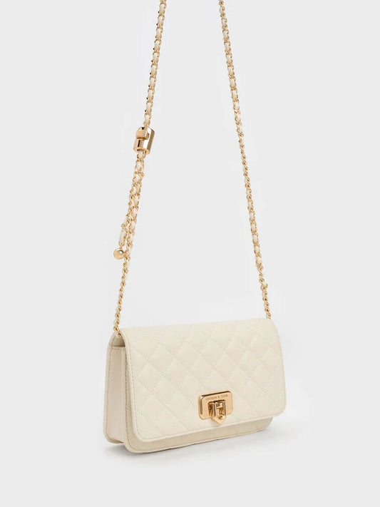 CHARLES & KEITH Cressida Quilted Push-Lock Clutch - Cream