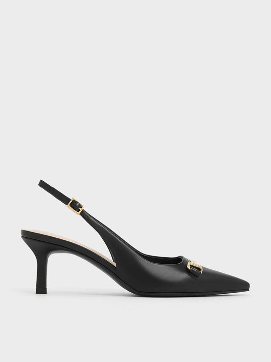 CHARLES & KEITH Metallic-Accent Slingback Pumps - Black