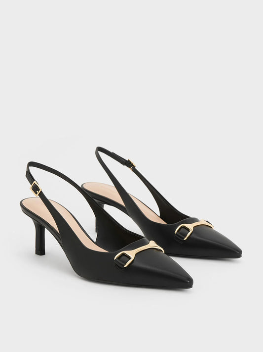 CHARLES & KEITH Metallic-Accent Slingback Pumps - Black