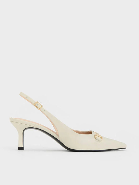 CHARLES & KEITH Metallic-Accent Slingback Pumps - Chalk