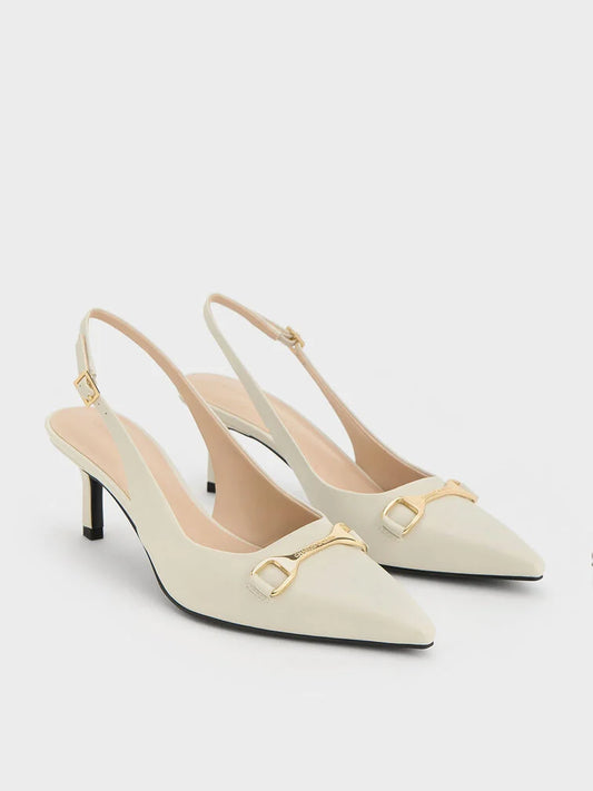 CHARLES & KEITH Metallic-Accent Slingback Pumps - Chalk