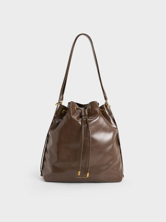 CHARLES & KEITH Neva Two-Way Bucket Bag - Dark Brown