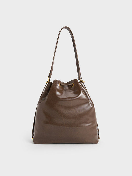 CHARLES & KEITH Neva Two-Way Bucket Bag - Dark Brown