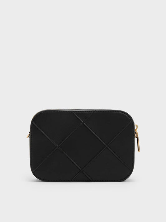 CHARLES & KEITH Eleni Quilted Zip Crossbody Bag - Black