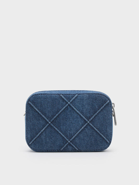 CHARLES & KEITH Eleni Eleni Denim Quilted Zip Crossbody Bag - Denim Blue