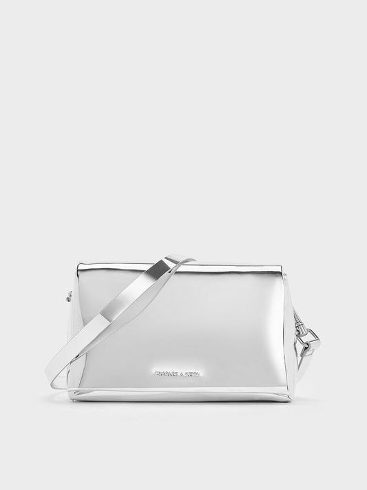 CHARLES & KEITH Matina Metallic Crossbody Bag - Silver