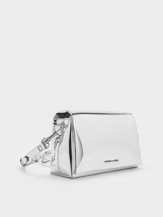 CHARLES & KEITH Matina Metallic Crossbody Bag - Silver