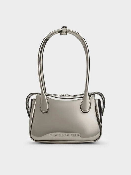 Bosie Metallic Elongated Top Handle Bag - Pewter