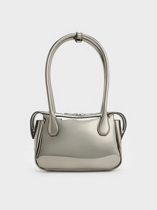 Bosie Metallic Elongated Top Handle Bag - Pewter