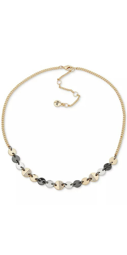 DKNY Tri-Tone Crystal Disc Frontal Necklace