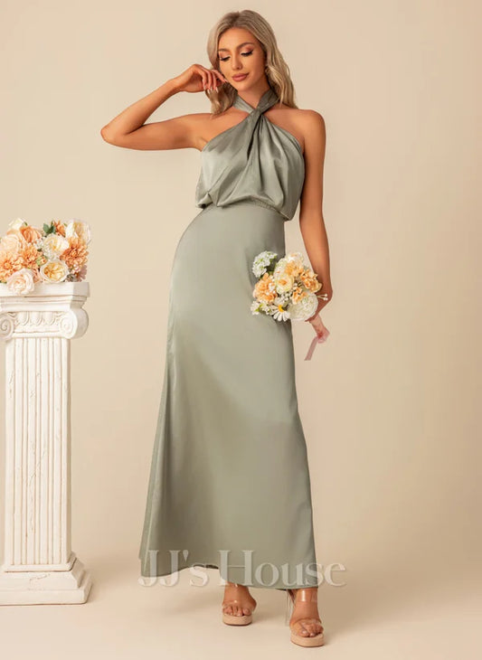 Halter A-line Satin Maxi Dresses