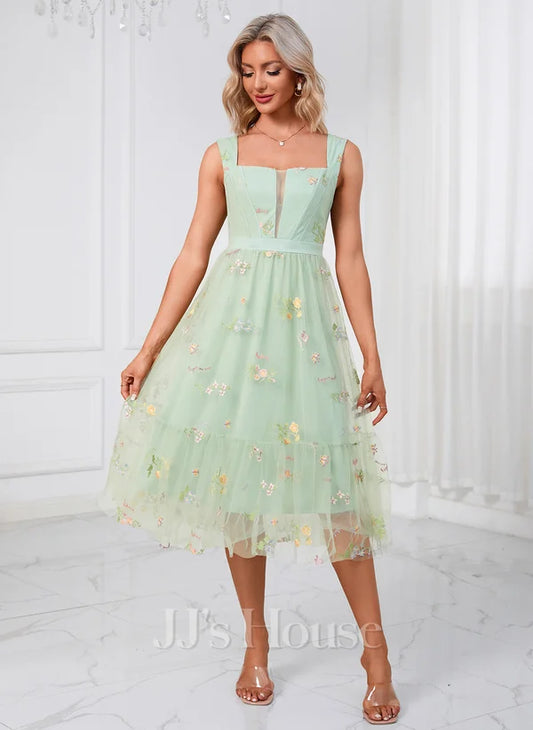 Sweetheart A-line Tulle Midi Dresses