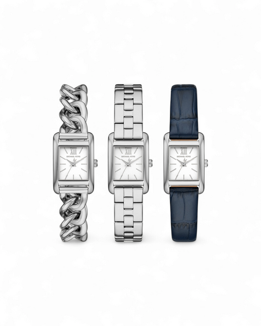 Petite Monroe Silver-Tone and Crocodile-Embossed Leather Watch Strap Set