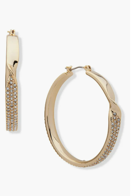 DKNY Pavé Crystal Twisted Hoop Earrings