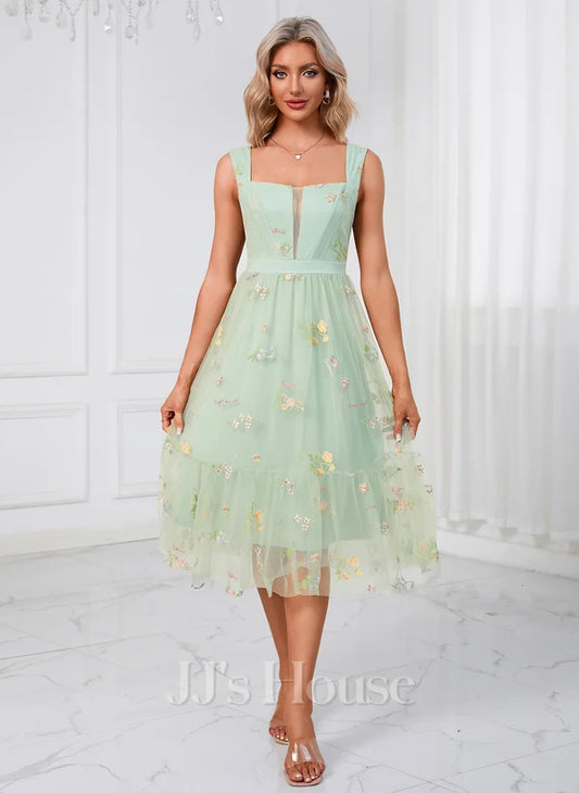 Sweetheart A-line Tulle Midi Dresses