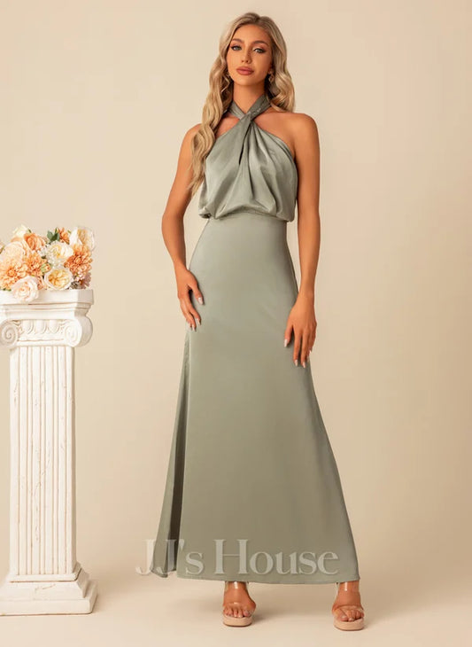 Halter A-line Satin Maxi Dresses