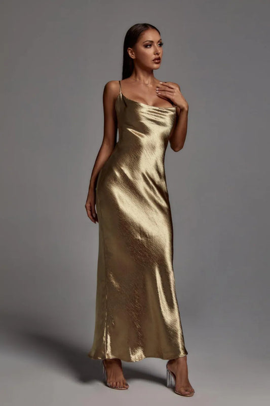 Emily Metallic Gold Maxi Dress