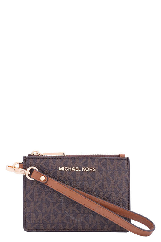 กระเป๋าใส่เหรียญผ้าแคนวาสพิมพ์ลายโลโก้ MICHEL KORS Signature Logo-print Canvas Small Logo - สีน้ำตาล